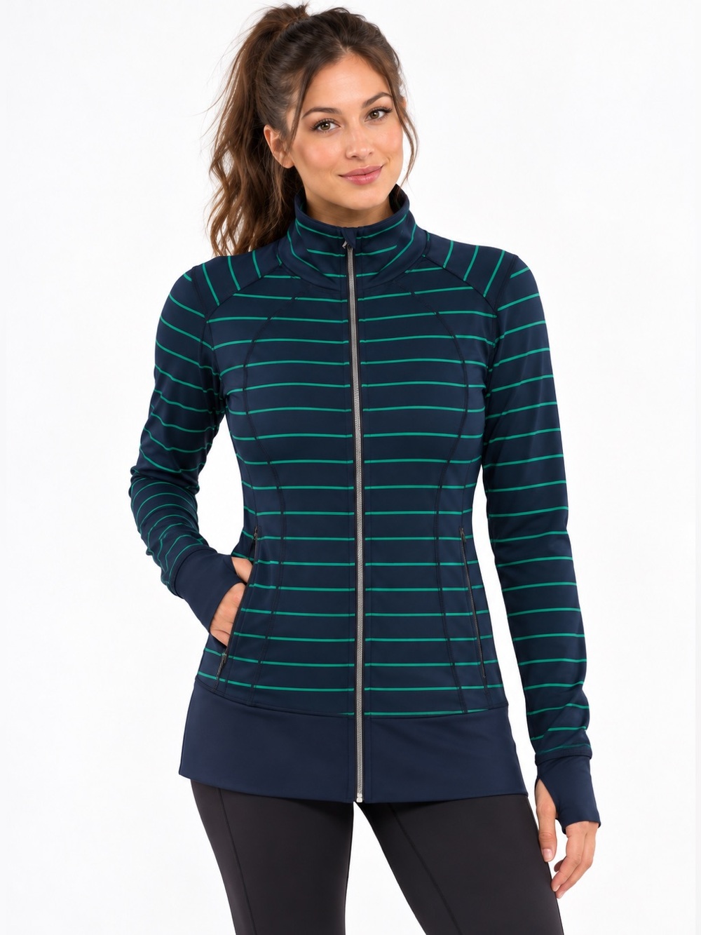 lululemon athletica Navy Jacket with Green Stripes